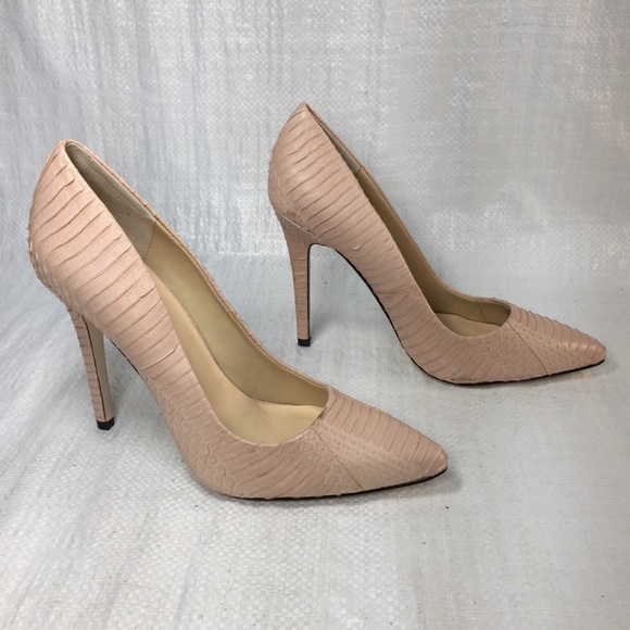 Tamar Blush Pink Lizard Leather Pointed High Heels - Picture 3 of 12